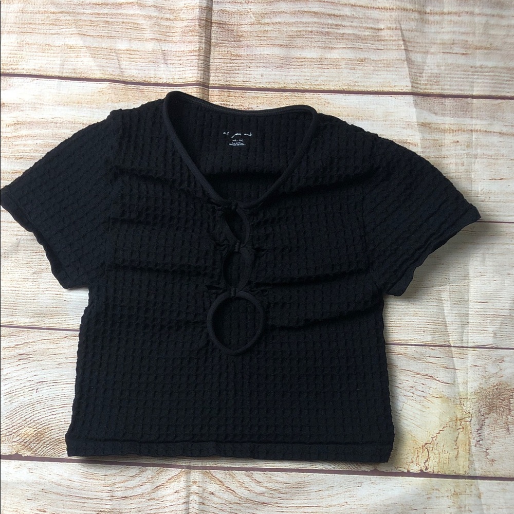 Urban Outfitters Black Textured Cutout Crop Top